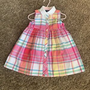 Chaps Pink Plaid Girls Sleeveless Summer Dress 3T Button Down Collared Preppy
